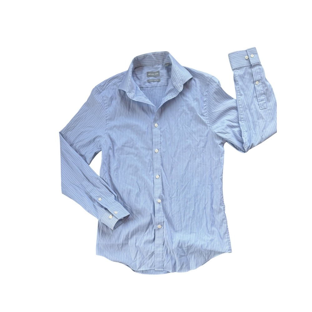 Michael Kors Dress Shirt Men 15 32/33 Blue Stripe
